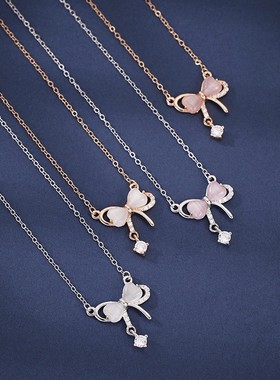 s925银蝴蝶结猫眼石项链2025新款首饰小众设计生日礼物送闺蜜情人