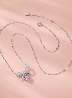 【蝴蝶结爱心项链】纯银锁骨链
