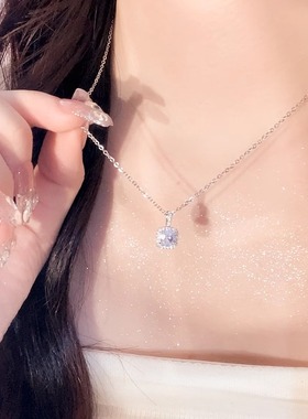 纯银小方糖项链设计感方形锁骨链