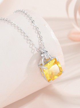 锁爱项链纯银女新款闪钻方钻吊坠