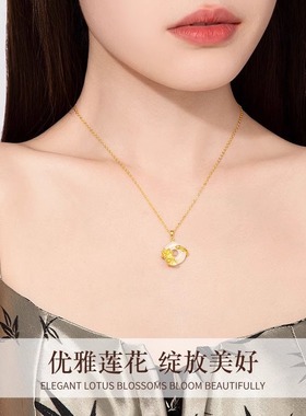 荷花平安扣项链纯银玉吊坠送妈妈