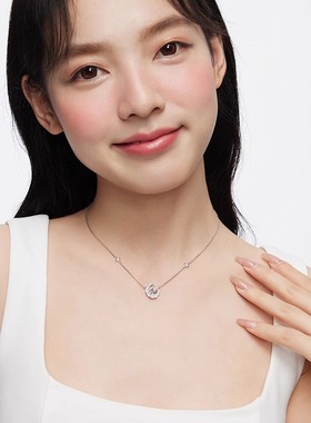 梦幻心月纯银女浪漫项链爱心粉钻