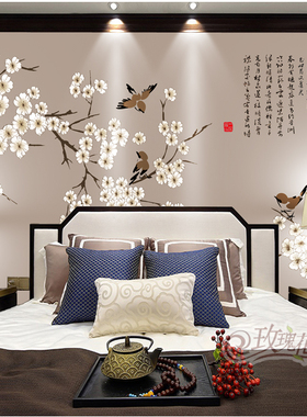 客厅卧室壁画水墨花卉电视背景墙
