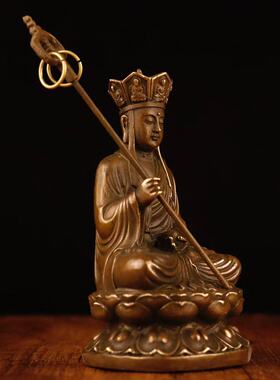 批发黄铜精品仿古做旧  小坐莲花地藏王摆件  铜菩萨工艺品