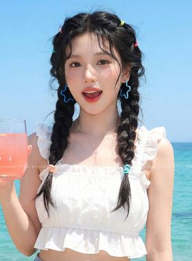可爱蓝色花朵耳环女海边度假耳饰