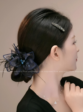 满天星迷雾网纱玫瑰丸子头抓夹女