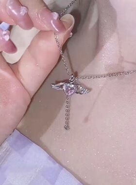 网红粉色蝴蝶结项链女甜酷锁骨链