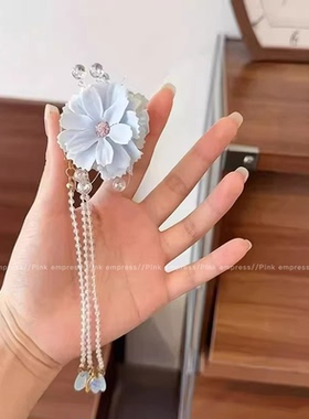 儿童可爱花朵流苏链条抓夹丸子头