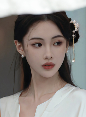 新中式珠珠流苏U型发簪女盘发