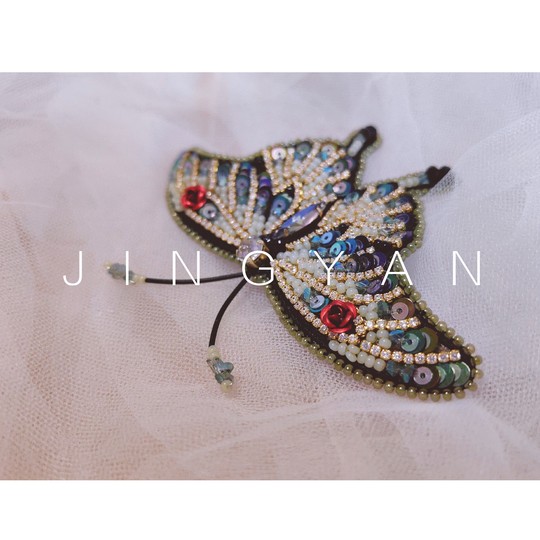 鲸言【墨倩】原创刺绣立体珠绣蝴蝶胸针钉珠绣diy材料包加视频教