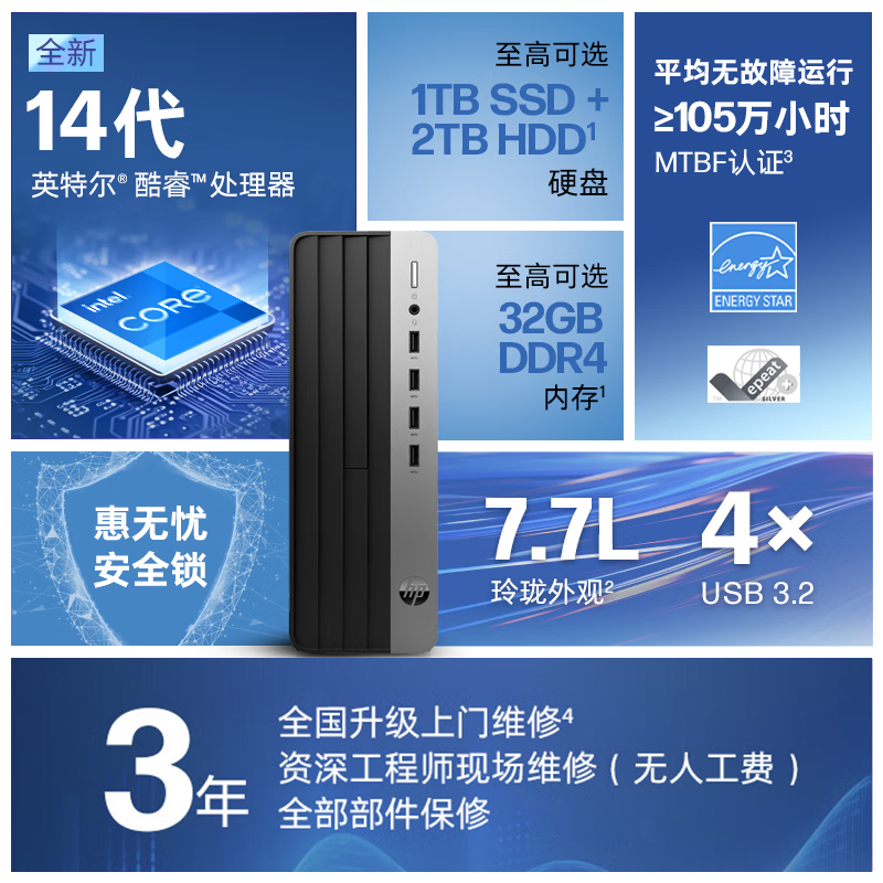HP/惠普战66品牌台式电脑主机机箱英特尔14代i5-14500 14核商务办公小主机酷睿i3女学生家用娱乐高性能台式机