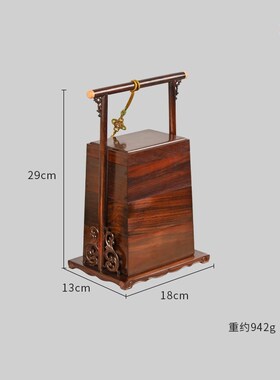 老挝大红酸枝全独板三层提篮中式提盒摆件实木零食盒红木收纳盒