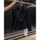 Black irregular waist long sleeve shirt for women