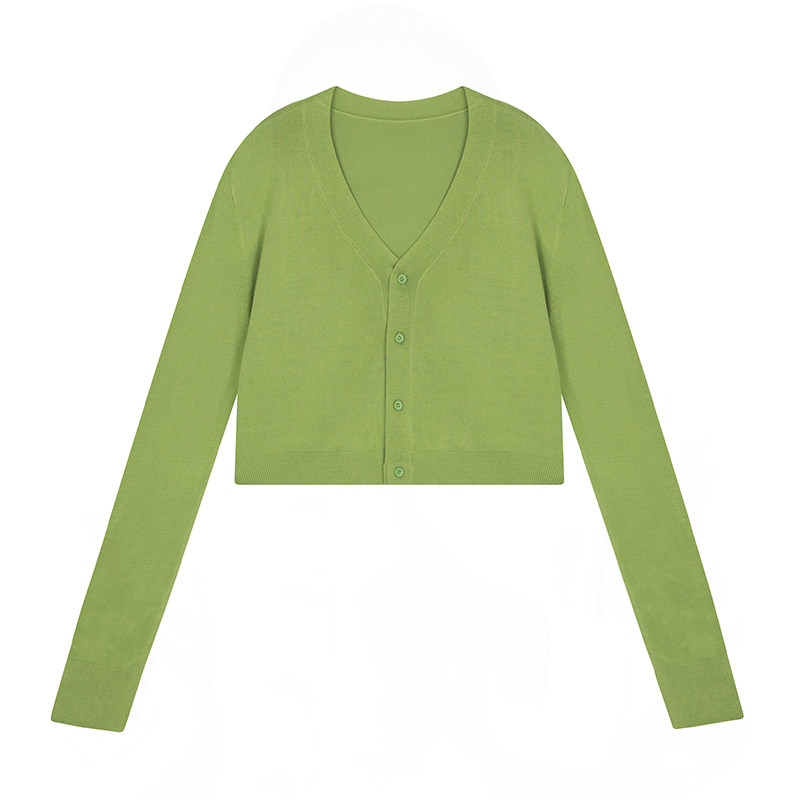 牛油果绿薄款v领夏短款防晒冰丝针织开衫外套女宽松空调上衣外搭,淘宝优惠券,粉丝福利购,淘宝优惠卷