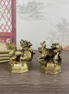 纯黄铜四大神兽家居摆件四方神青龙白虎朱雀玄武蛇四灵兽客居