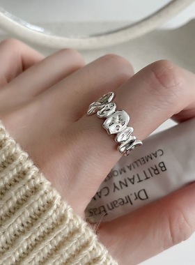 925纯银戒指 开口戒小众可调节百搭韩版ins尾戒复古设计套接简约