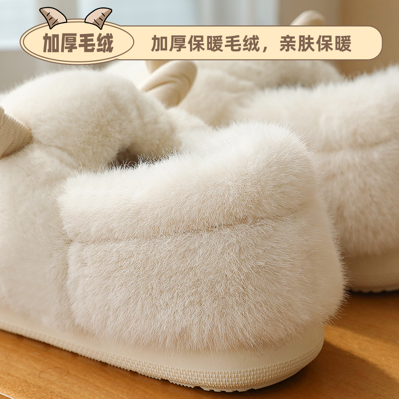 棉拖鞋女款冬季厚底包跟室内防滑居家用情侣保暖毛毛产后月子棉鞋 - 图3