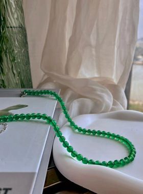 巴西绿玉髓小米珠锁骨链项链