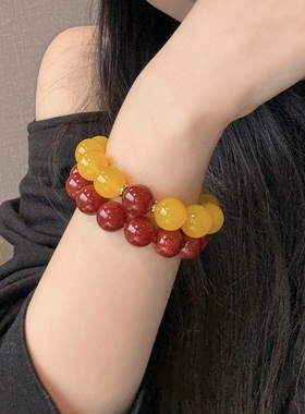 天然黄玛瑙玉髓手链搭配黄水晶圆珠手串送闺蜜礼物高级感手饰