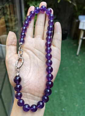 7A级天然乌拉圭大颗粒紫水晶项链净体水晶锁骨链百搭时尚女款12mm