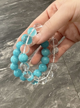 天然莫桑比克天河石老矿手串搭配白水晶手链蓝色水晶转运中式女款