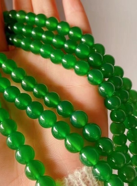 天然冰种帝王绿玉髓108佛珠项链毛衣链翡翠色玛瑙念珠叠戴款原创