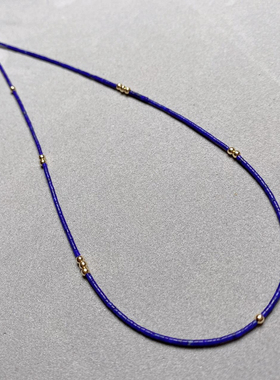 原创设计天然青金石极细项链女式锁骨链初秋素链蓝色水晶转运女