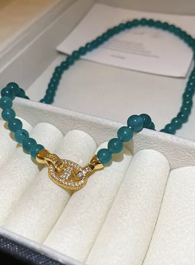 新中式蓝色串珠天河石项链女2024新款爆款锁骨链轻奢高级感小众