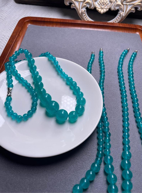 天然莫桑比克冰种天河石塔链蓝色水晶项链母亲节礼物妈妈链国风女