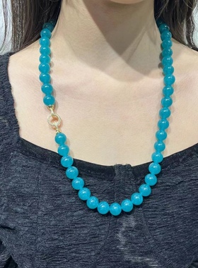 天然莫桑比克冰种天河石大颗粒项链蓝色水晶转运毛衣链长款原创女