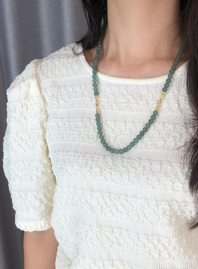 S925银蓝水翡翠圆珠斜刀纹爆闪珠双扣项链女小众设计感DIY项链