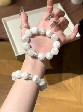 天然雪花白幽灵手串稳定情绪单圈转运珠手链白水晶高级感女款