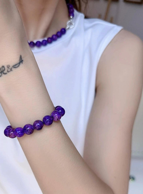 天然皇家紫大颗粒锁骨链水晶玛瑙项链新中式国风原创女款紫罗兰