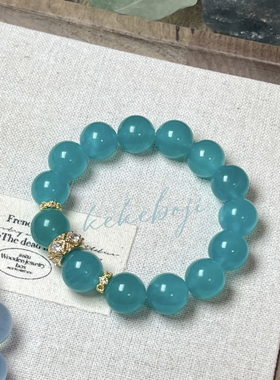 天然莫桑比克冰种天河石原创单圈手串蓝色水晶大颗粒时尚手链女款