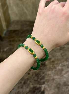 天然和田玉碧玉手链女款古法金镶嵌玉石转运珠小众设计高级感手串