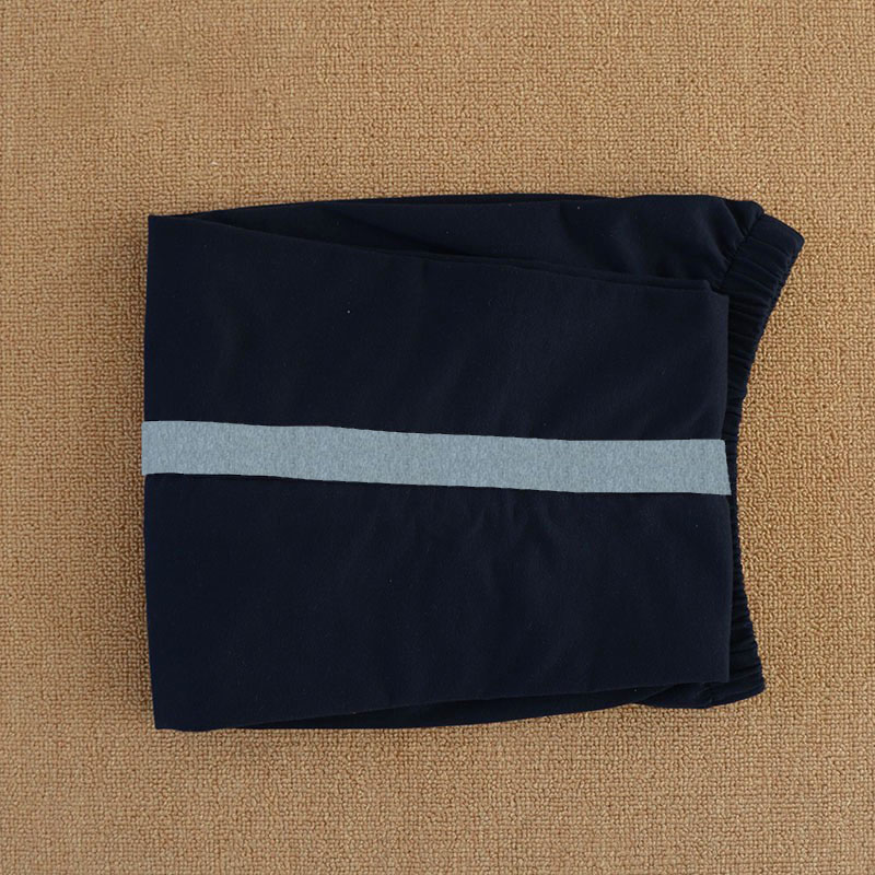 订做纯棉中小学生男女校服长裤深藏蓝色拼浅灰宽杠收紧口运动校裤 - 图0