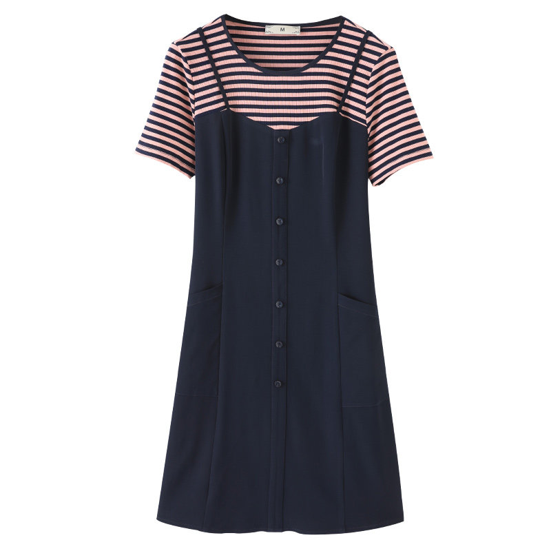 爱朴洋气大码女装2020 mm条纹连衣裙 爱朴女装大码女装