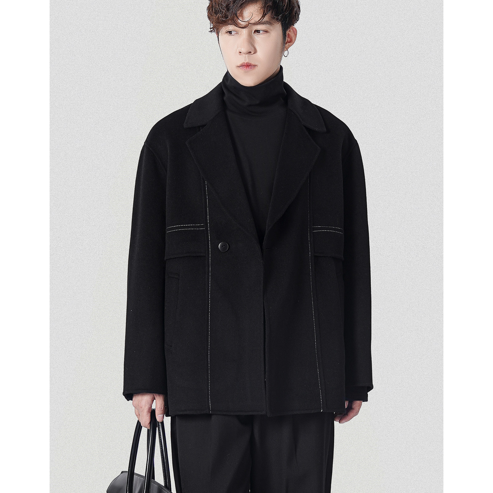 一手长双面呢外套毛呢大衣男短款冬季非羊绒羊毛明线呢子西装外套,淘宝优惠券,粉丝福利购,淘宝优惠卷