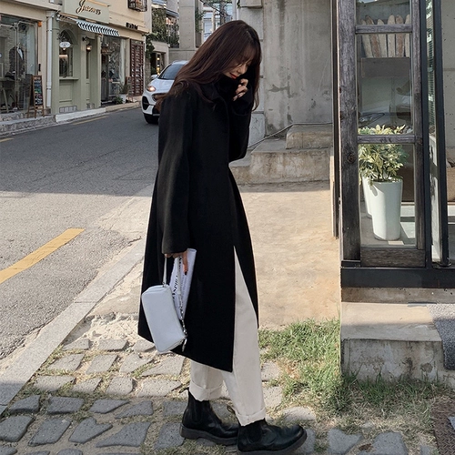 Черное шерстяное пальто, демисезонная ретро куртка, 2020, свободный крой, подходит для подростков