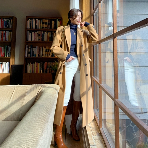 Демисезонное длинное шерстяное пальто, длина макси, изысканный стиль