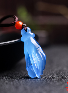 蓝玉髓玛瑙佛手吊坠挂件