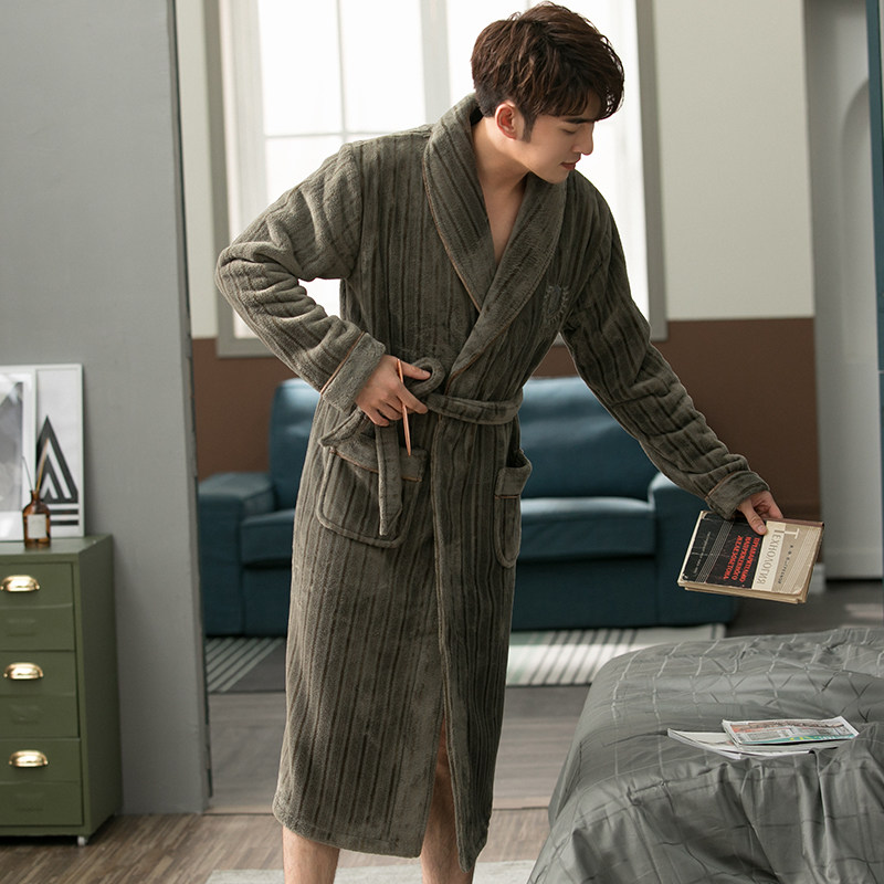 男士珊瑚绒加绒中长款秋冬季睡袍 依璐儿睡袍/浴袍