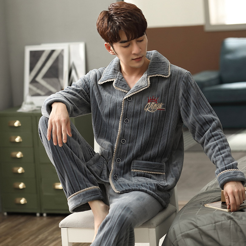男士秋冬款加厚加绒青年珊瑚绒睡衣 依璐儿睡衣/家居服套装