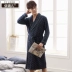 儿 睡袍 Áo choàng cotton dài tay cho nam mùa xuân và áo choàng mùa thu nam XL cotton dài cả ngày yukata nam - Night Robe