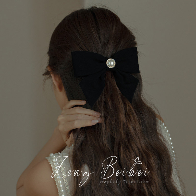 小香风蝴蝶结半扎发后脑勺发卡 气质黑色法式高级感弹簧夹子头饰,淘宝优惠券,粉丝福利购,淘宝优惠卷