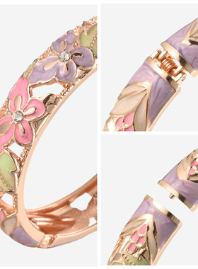 UJOU悦珈复古国风珐琅手镯时尚镂空镶钻蝴蝶手环紫色女士手饰品