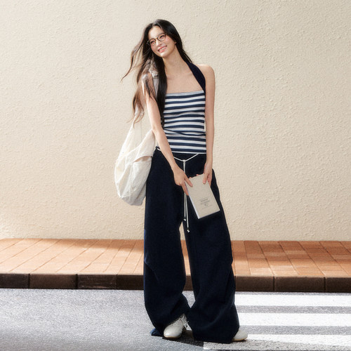 7Shiftin 原创设计早秋新款套装条纹抹胸上衣搭配长袖罩衫两件套 - 图2