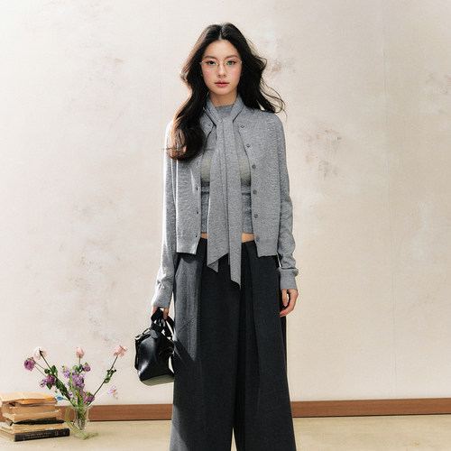 7Shiftin 原创设计新款高级感灰白双色针织毛衣韩系复古百搭开衫 - 图2