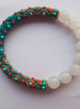 和田玉手串回纹编织半手镯独特复古国风系手工编织绳手环