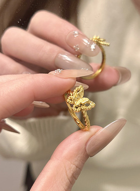 小众设计感精致轻奢蝴蝶镂空戒指女开口新中式食指环百搭配饰